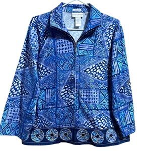 Draper’s & Damon’s Geometric Beaded Hem Zip Collar Blazer Women’s Petite Large